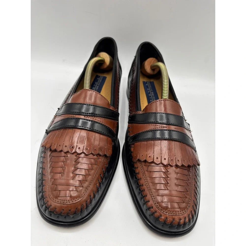 Giorgio Brutini Le Glove Geneva Men's 9D Brown Leather Woven Kiltie Loafers